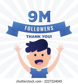 9M followers banner, Thank you followers vector template, Social sites post, Greeting card. 
