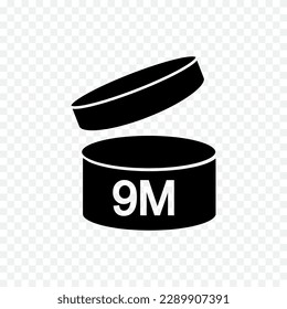 9M PAO icon. Jar with open lid and 9 month marking. Period after opening sign. Product freshness time. Cosmetic, shampoo, makeup validity label on transparent background. Vector illustration 