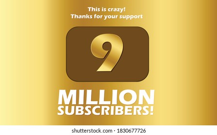 Diseño de fondo de la celebración de los suscriptores de 9M. 9 millones de suscriptores Botón de reproducción