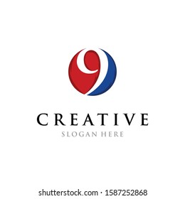 9/Nine Numeric Modern Technology Business Logo