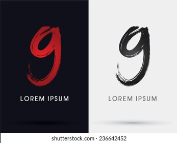 9,Number nine grungy font, brush, logo, symbol, icon, graphic, vector .