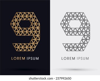 9,Number nine,alphabet  font from Gold triangle, logo, symbol, icon, graphic, vector .