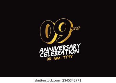 9th, 9 years, 9 year anniversary gold color on black background abstract style logotype. anniversary with gold color isolated on black background, vector design for celebration vector