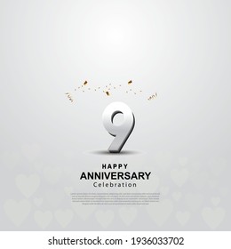 9th anniversary background with 3D number illustration