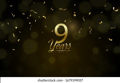 9th anniversary background with illustrations of golden figures of light effects and the writing below.