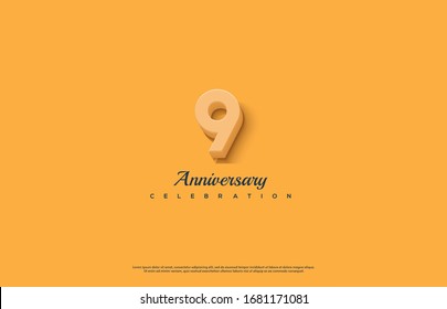 9th anniversary background with orange-colored number illustration and black text below.