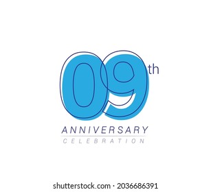 9. Jahrestag, blaue Vektordesign zum Geburtstag, einzeln auf weißem Hintergrund
