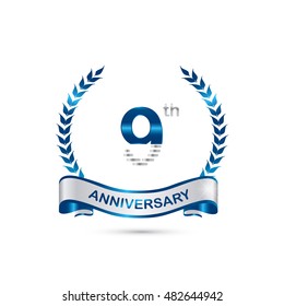9th anniversary blue and silver colored with wreath and ribbon