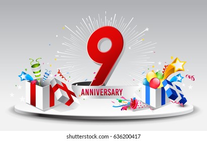 9th Anniversary celebration background. stock vector template