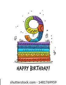 9th anniversary celebration. Greeting card template
