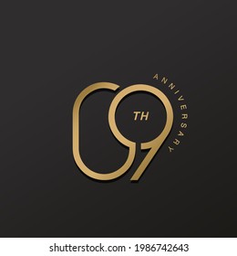 9th anniversary celebration logotype with elegant number shiny gold design