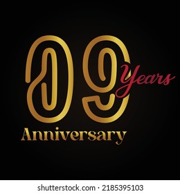 Noveno aniversario de celebración logotipo con escritura a mano color dorado y rojo diseño elegante . aniversario vectorial para celebración, tarjeta de invitación y tarjeta de saludo.

