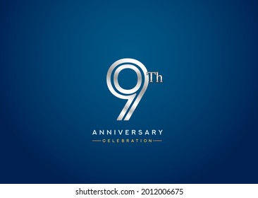 9th anniversary celebration logotype with linked number silver color isolated on blue color. vector anniversary for celebration, invitation card, and greeting card