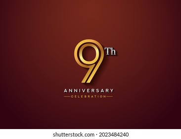 9th anniversary celebration logotype with linked number gold and silver color isolated on elegant color. vector anniversary for celebration, invitation card, and greeting card