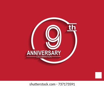 9th anniversary celebration logotype with linked number in circle isolated on red background