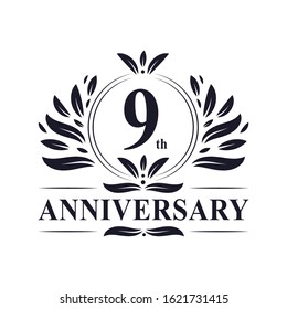 9th Anniversary celebration, luxurious 9 years Anniversary logo design.