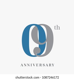 9th anniversary celebration overlapping number blue and grey simple logo, isolated on grey background