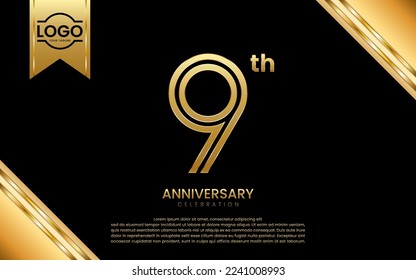 9th Anniversary Celebration. Anniversary Template Design With Golden Number and Font, Vector Template Illustration