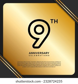 9th anniversary celebration template design with simple and luxury style in golden color, vector template