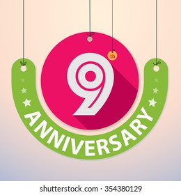 9th Anniversary - Colorful Badge, Paper Cut-out