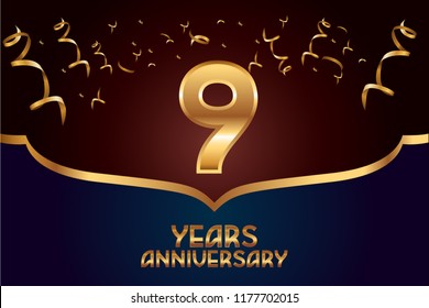 9th Anniversary gold numbers. background for anniversary