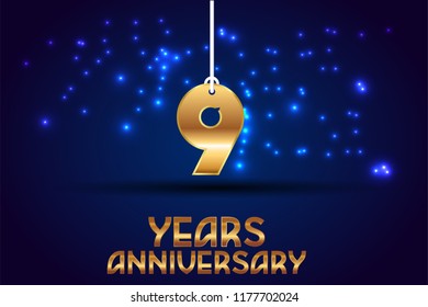 9th Anniversary gold numbers. background for anniversary
