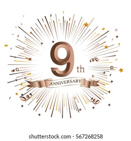 9th Anniversary greeting Card with Starburst. Vector illustration.