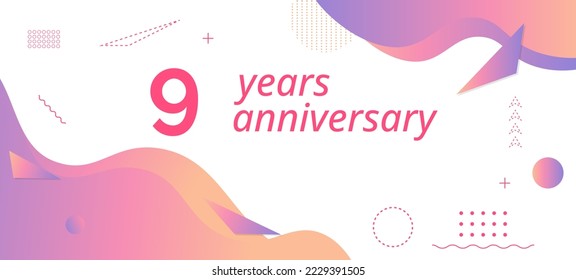 9th anniversary logo, birthday celebration. Vector design with colorful geometric background and circles shape.