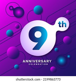 9th Anniversary Logo With Colorful Abstract Background, Template Design For Invitation Card And Poster Your Birthday Celebration. Vector Eps 10