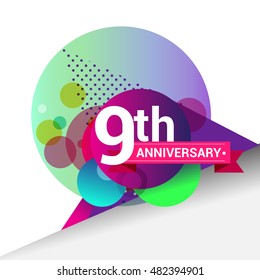 9th Anniversary logo, Colorful geometric background vector design template elements for your birthday celebration.
