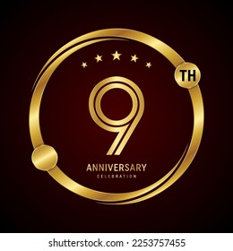 9th anniversary logo design concept with golden ring. Logo Vector Template