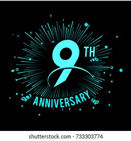 9th anniversary logo with firework background. glow in the dark design concept