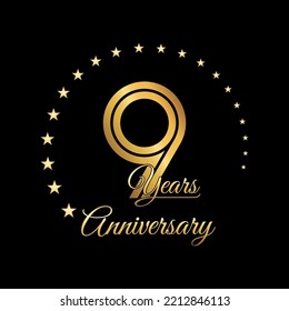 9th anniversary logo with gold color for brochure, poster, banners, magazines, web, booklets, invitations or greeting cards. Vector illustration