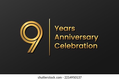 9th anniversary logo with gold color for brochure, poster, banners, magazines, web, booklets, invitations or greeting cards. Vector illustration
