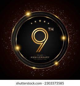 9th anniversary logo with golden color double line style