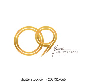 9th anniversary logo golden colored with linked number isolated on white background, vector design for greeting card and invitation card.