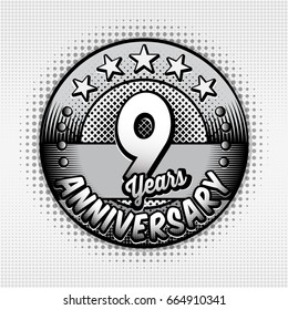 9th anniversary logo. Vector and illustrations. Comics anniversary logo.