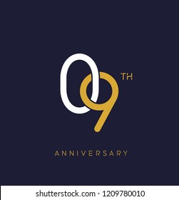 9th anniversary logo.overlapping number with simple monogram color. vector design for greeting card and invitation card.