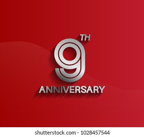 9th anniversary logotype silver color with multiple line style for celebration event