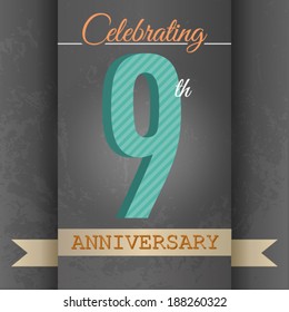 9th Anniversary poster / template design in retro style - Vector Background