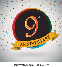 9th Anniversary poster / template design in retro style - Vector Background