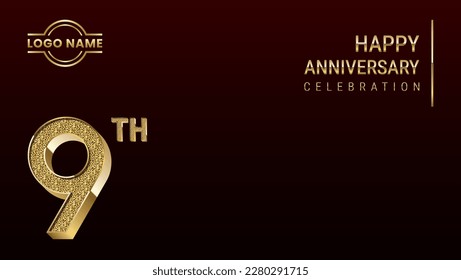 9th Anniversary template design concept with golden number. Vector Template