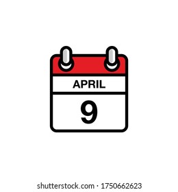 9th of April flat day of the month calendar icon. Date and time schedule concept. Vector illustration design