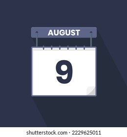 Icono del calendario del 9 de agosto. Ilustrador vectorial de icono Fecha mes de agosto 9 calendario