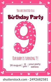 9th birthday baby invitation card