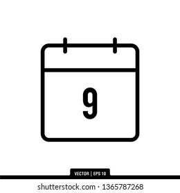 9th Calendar Icon Vector Illustration Logo Template