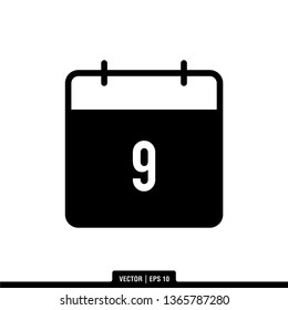 9th Calendar Icon Vector Illustration Logo Template