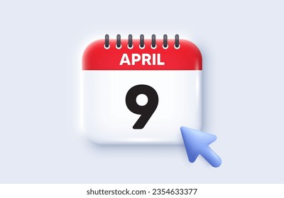 9th day of the month icon. Calendar date 3d icon. Event schedule date. Meeting appointment time. 9th day of April month. Calendar event reminder date. Vector