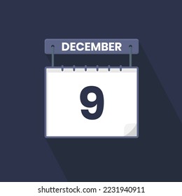 9th December calendar icon. December 9 calendar Date Month icon vector illustrator