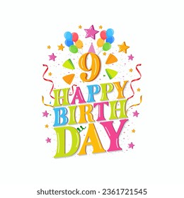 9th happy birthday logo with balloons, vector illustration design for birthday celebration, greeting card and invitation card.